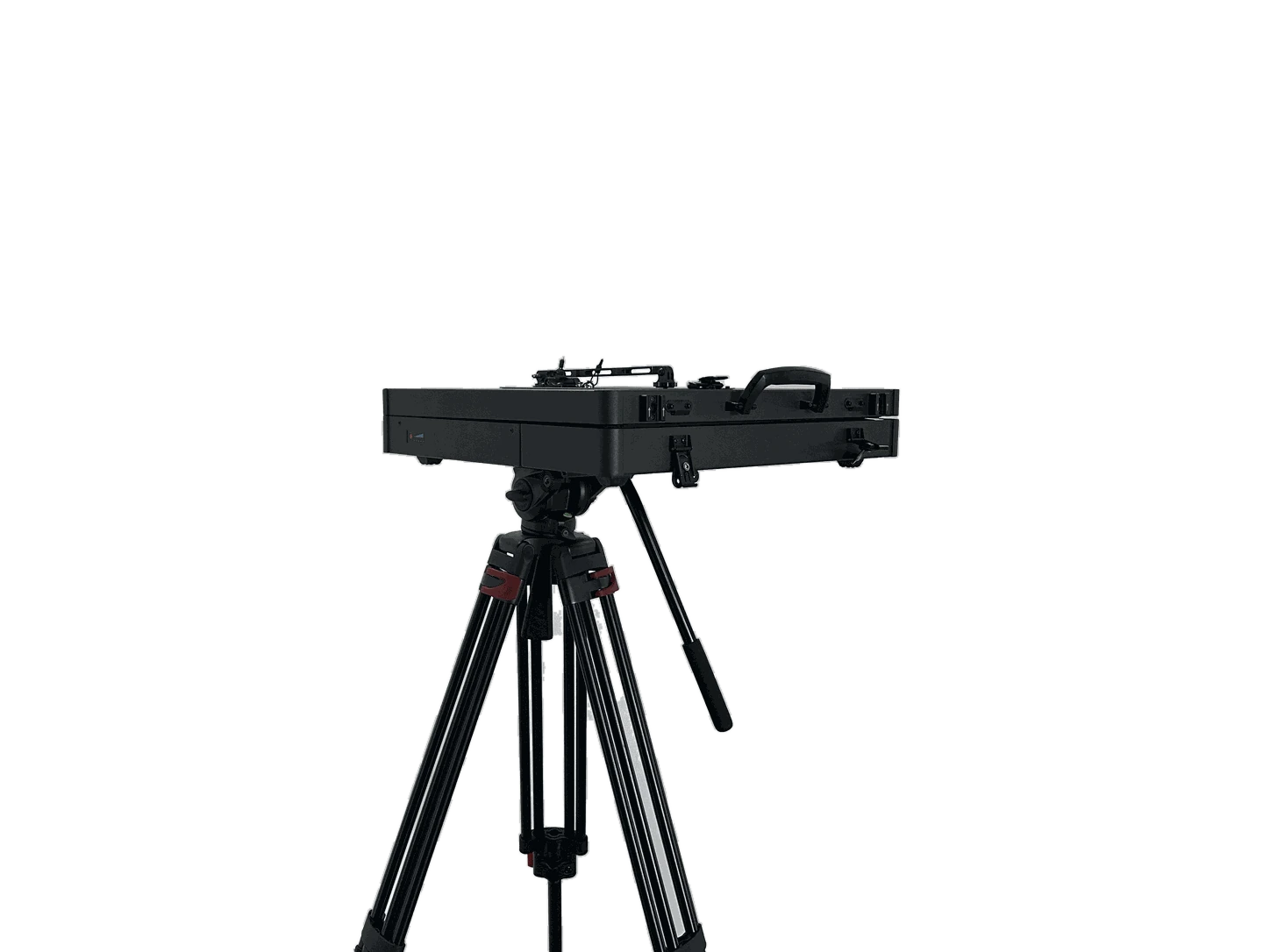 PROMPTERGO Portable Teleprompter unfolding from its case on a tripod
