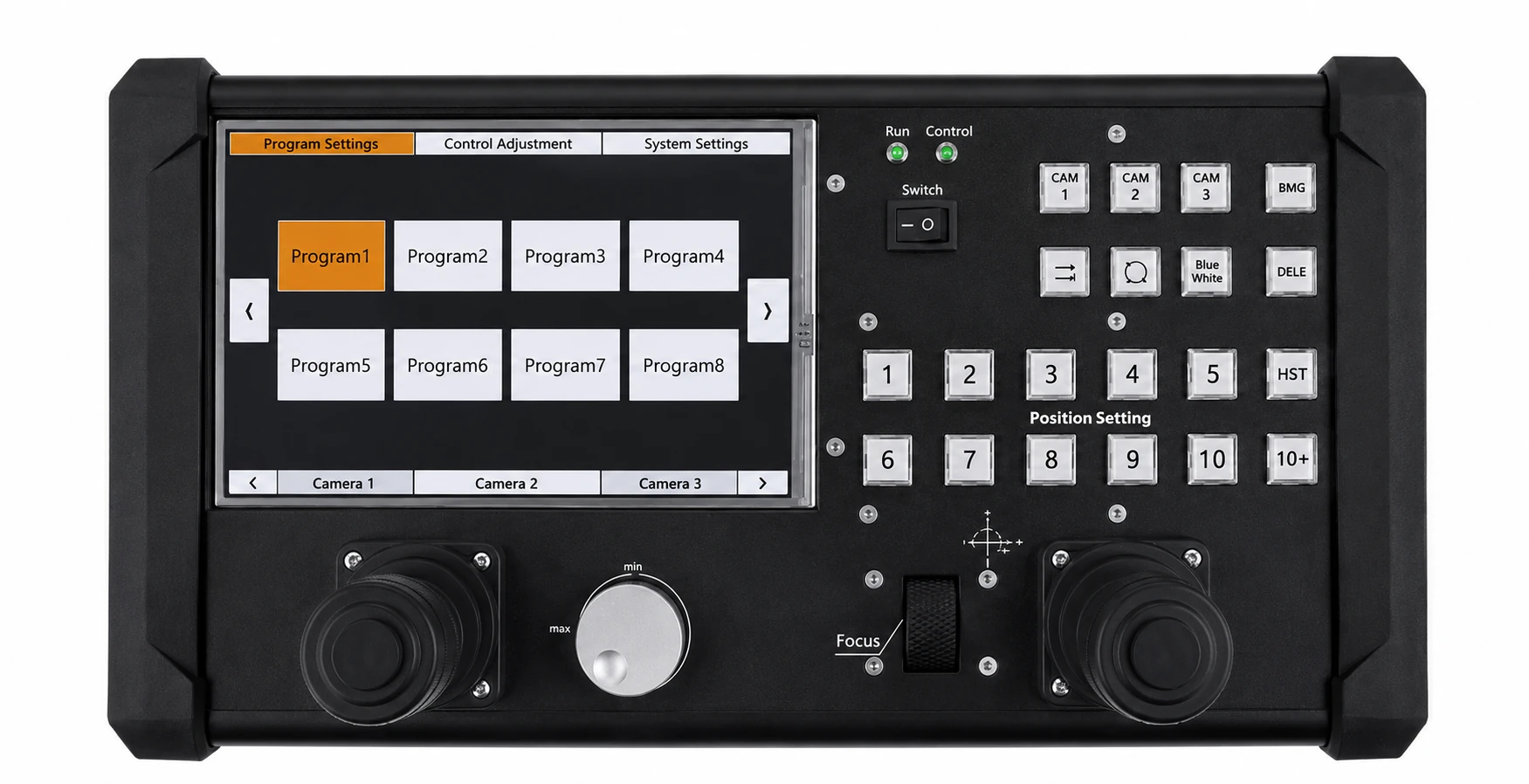 PTZ camera controller operating the camera and teleprompter together