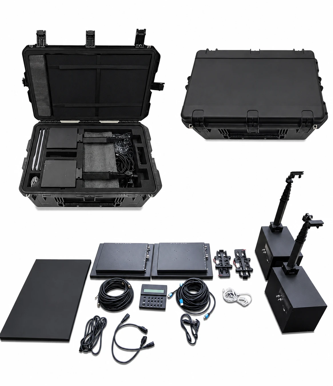 Speech Teleprompter Ultra complete system packed in its transport case and laid out for assembly